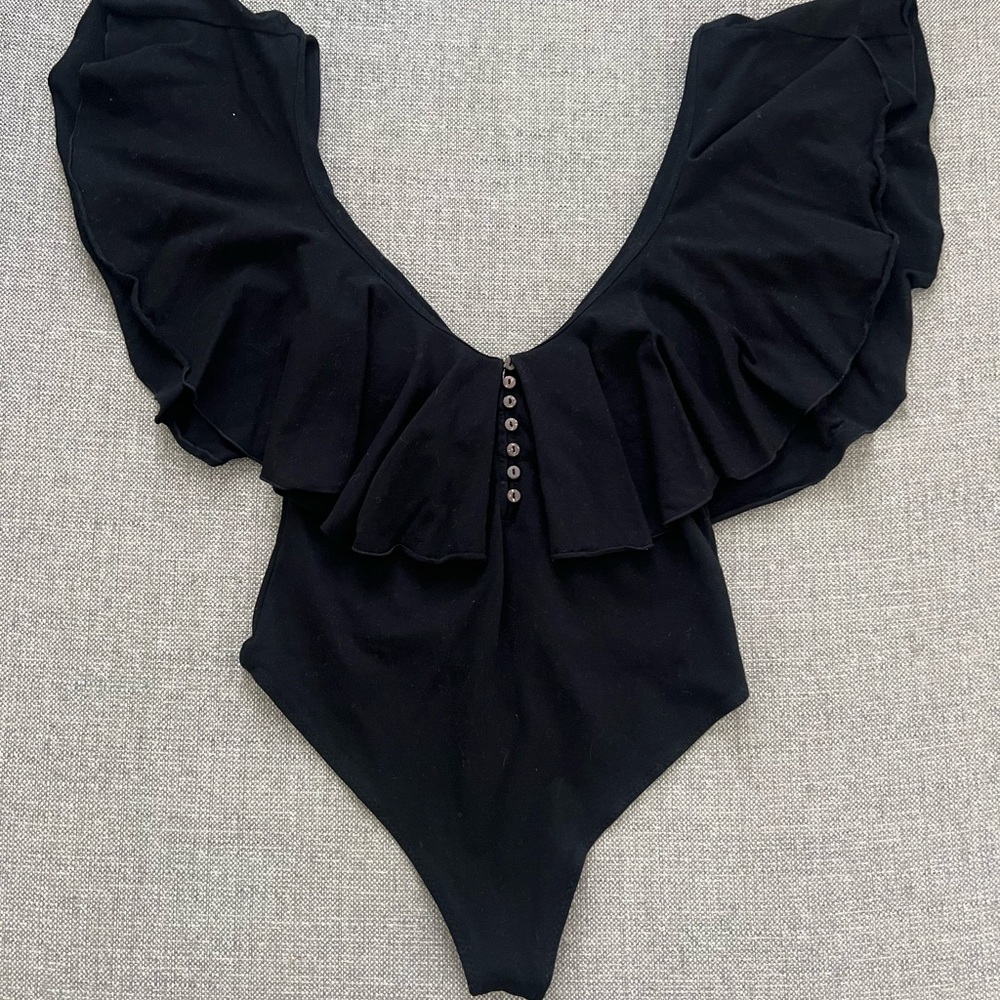 Chic Black Ruffled Bodysuit